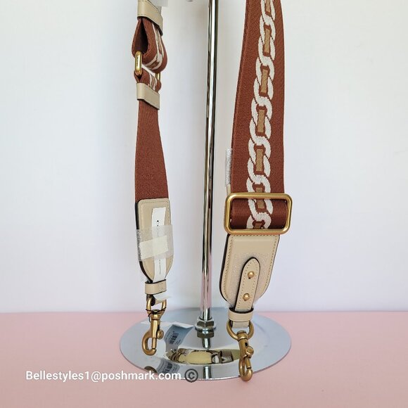 COACH Webbing Strap With Chain Stripe Print and Glovetanned Leather-Ivory multi - Picture 8 of 15